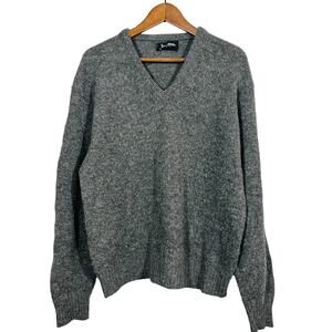 Vintage 90s Jantzen V Neck Sweater Long Sleeve Knit Gray - L
